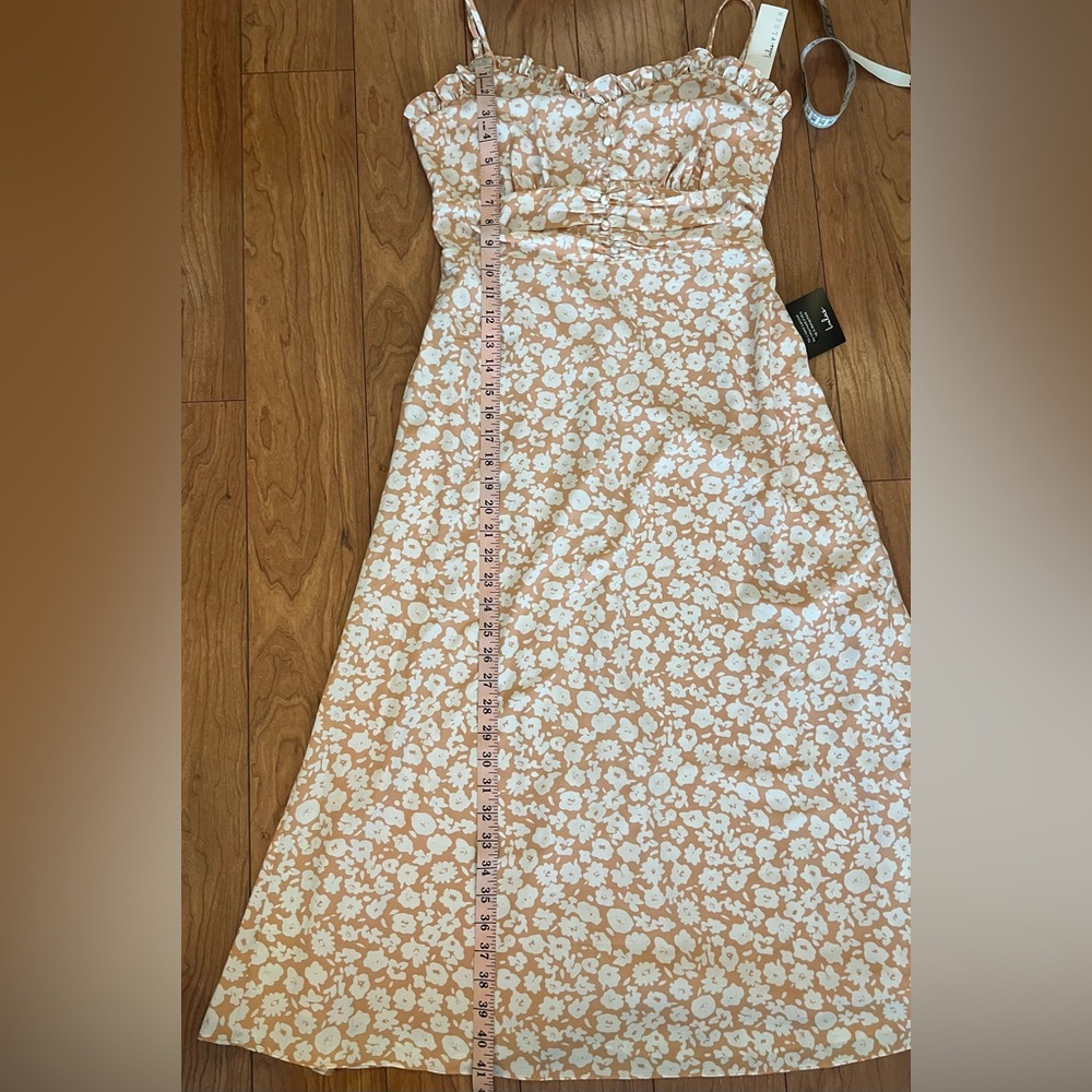 NWT Lulu’s x Lush Small Timeless Touch Peach Floral Print A-Line Midi Dress - Picture 3 of 16